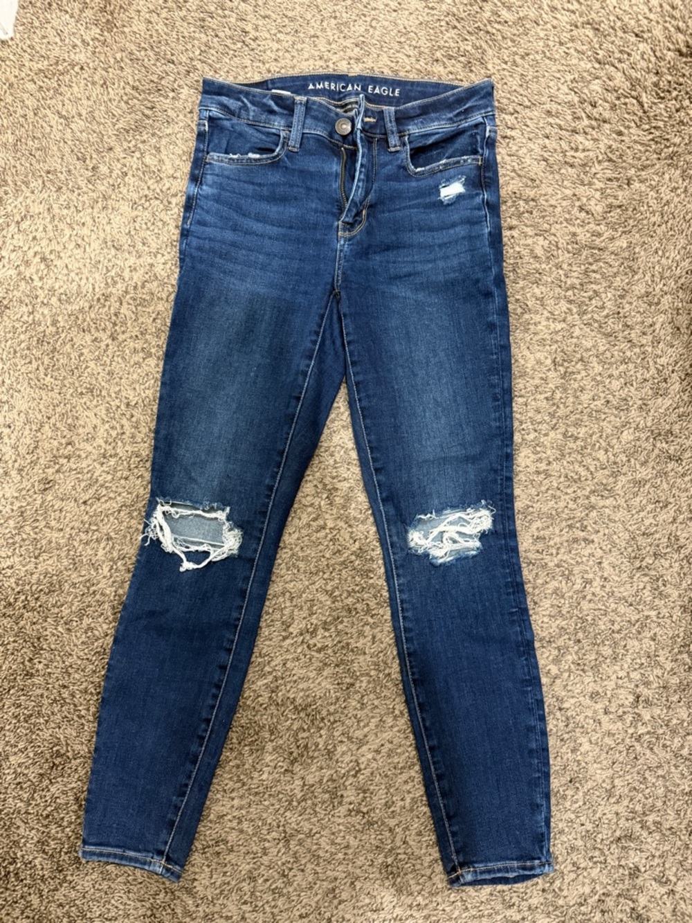 American Eagle Outfitters Navy Blue Ripped Skinny Jeans
